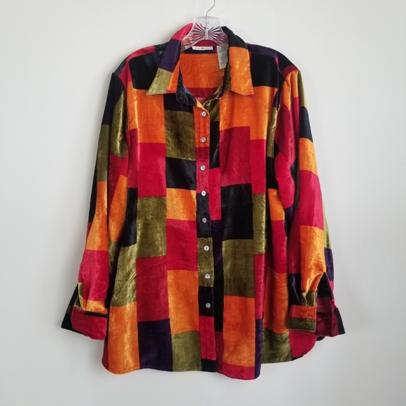 White Stag Tops - White Stag Woman Patchwork Velour Shirt Top 14W/16W